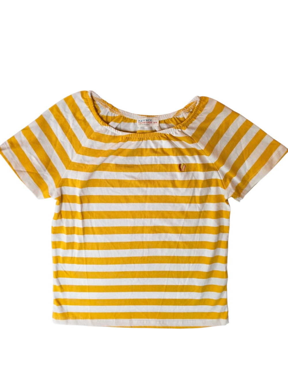 Fat Face Kids Tee 8/9 Yellow White Striped Preppy Bohochic Fairy Hippie
